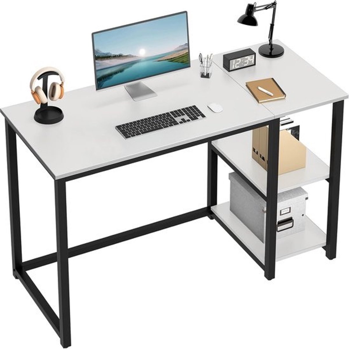 Computer tafel 47 inch met 2 lagen opbergrekken - Ruime bureau met opslag voor kantoor, gaming en studie