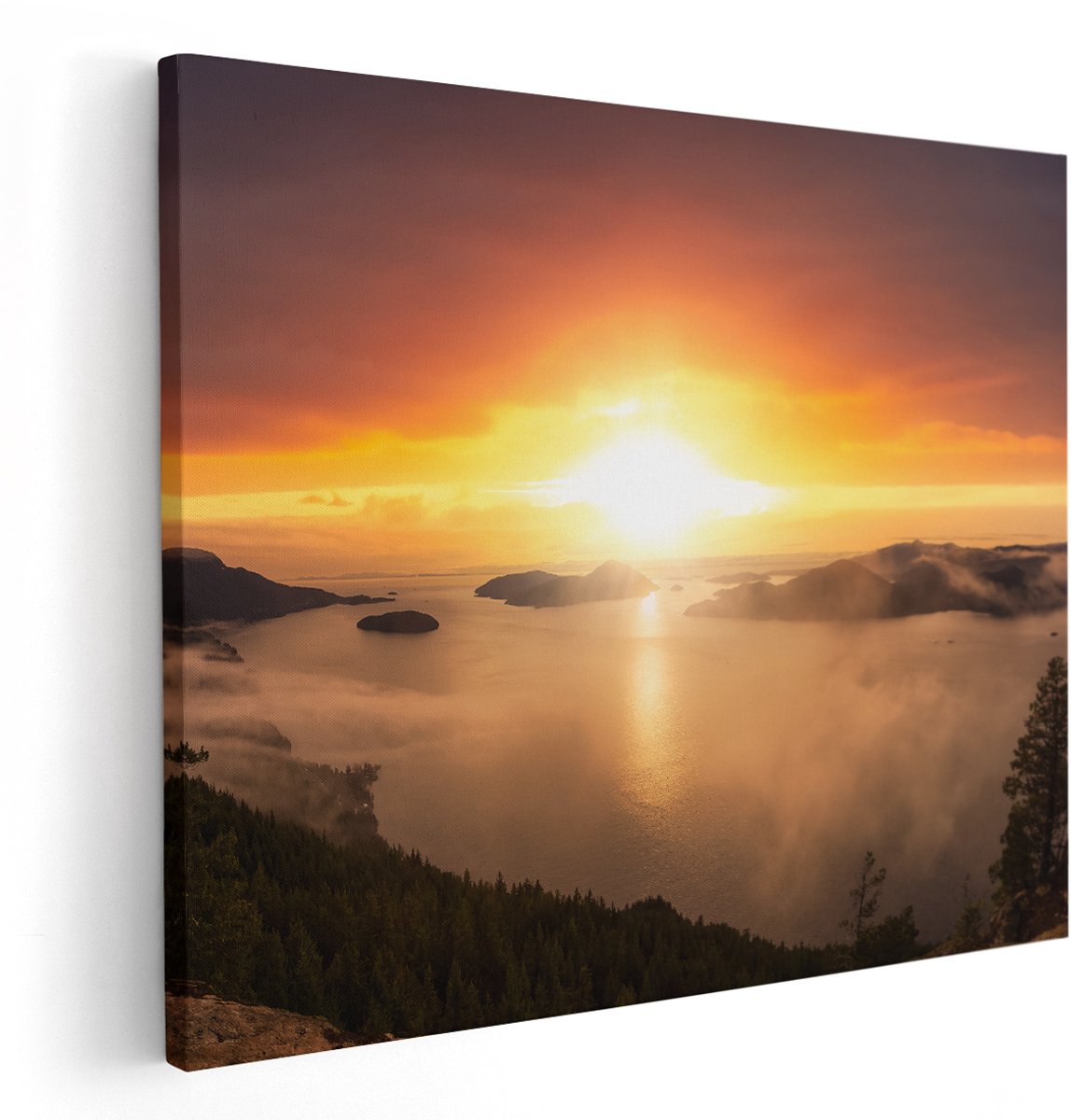 Artaza Canvas Schilderij Zonsondergang In De Bergen Met Wolken - 150x120 cm - Groot - Wanddecoratie Woonkamer - Schilderijen - Muurdecoratie