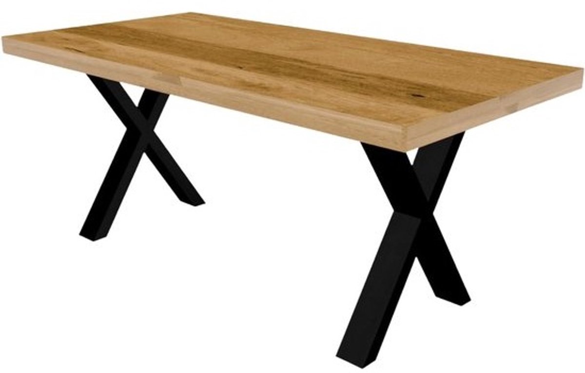 Eettafel rechthoekig - Eetkamertafel hout - Gezellig tafelen - X-poot design - 180 cm - Lichtbruin