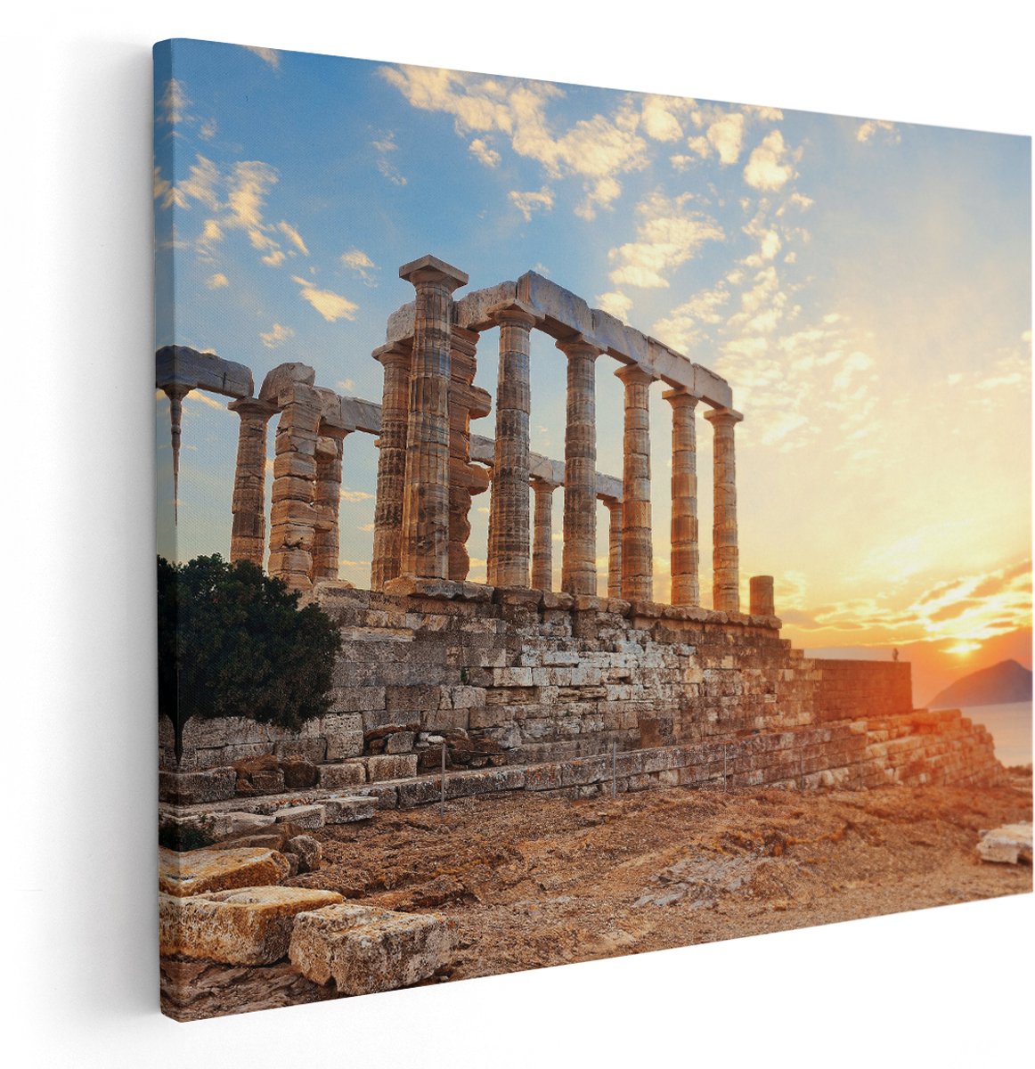 Artaza Canvas Schilderij Tempel van Poseidon in Athene, Griekenland - 150x120 cm - Groot - Wanddecoratie Woonkamer - Schilderijen - Muurdecoratie