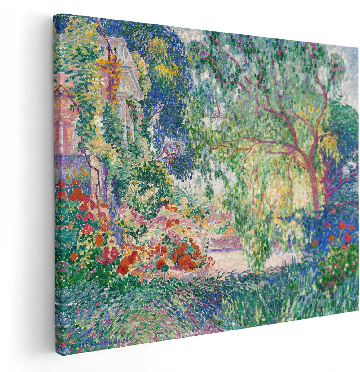 Artaza Canvas Schilderij Bloementuin - 150x120 cm - Groot - Wanddecoratie Impressionistisch Landschap - Muurdecoratie Bloemen - Decoratie Kleurrijk