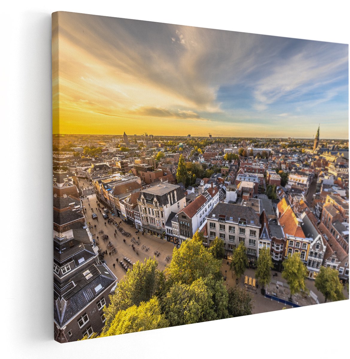 Artaza Canvas Schilderij Groningen Skyline Stad bij Zonsondergang - 150x120 cm - Groot - Wanddecoratie Woonkamer - Schilderijen - Muurdecoratie