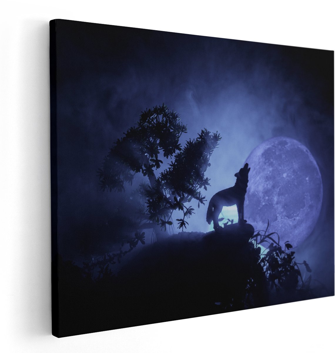 Artaza Canvas Schilderij Huilende Wolf In Silhouet Bij Volle Maan - 150x120 cm - Groot - Wanddecoratie Woonkamer - Schilderijen - Muurdecoratie