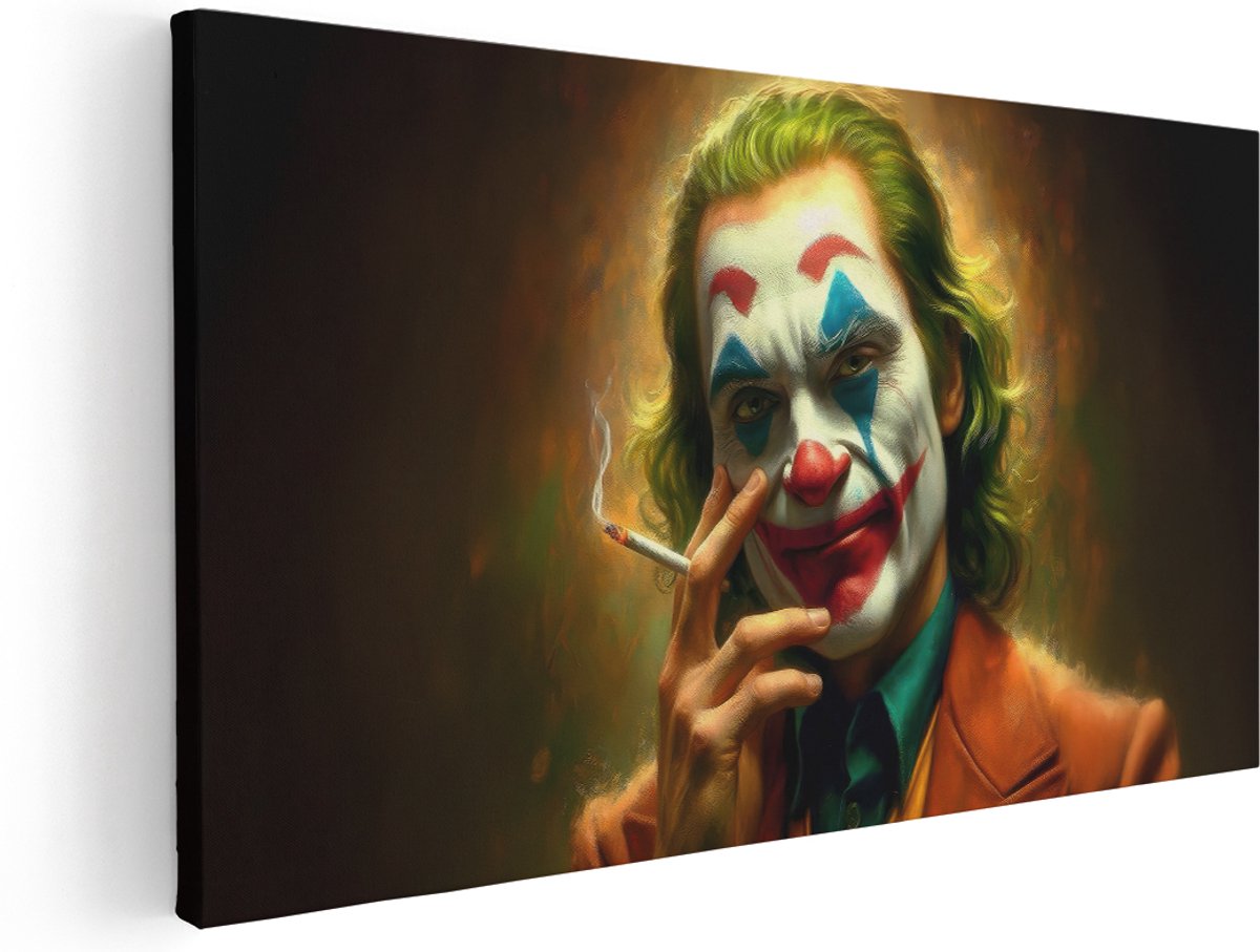 Artaza Canvas Schilderij Clown - 160x80 cm - Groot - Wanddecoratie Joker Film - Muurdecoratie Portret - Decoratie Woonkamer - Kamer Accessoires