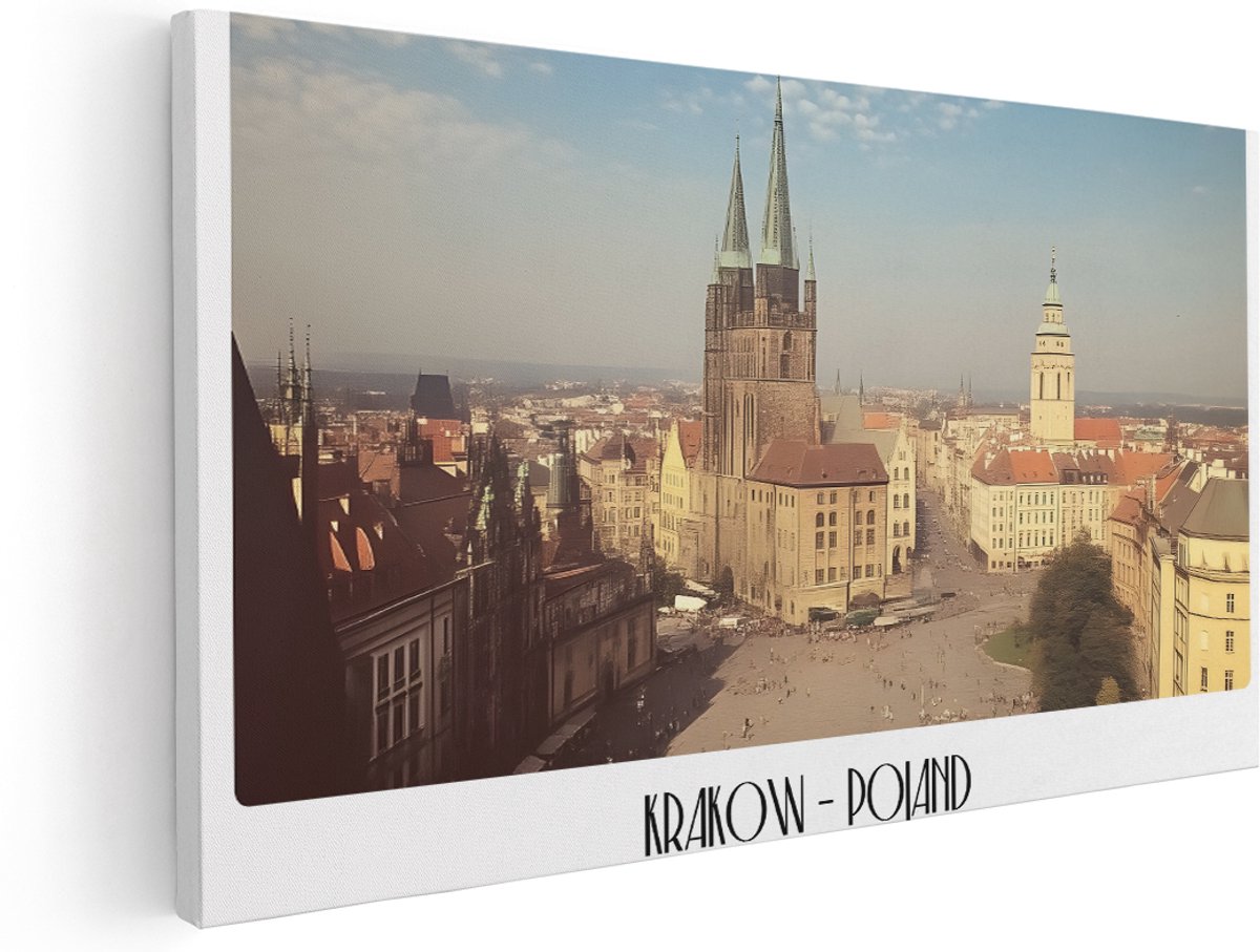 Artaza Canvas Schilderij Stad Krakau - 160x80 cm - Groot - Wanddecoratie Hoofdmarktplein - Muurdecoratie Polen - Kamer Accessoires Skyline
