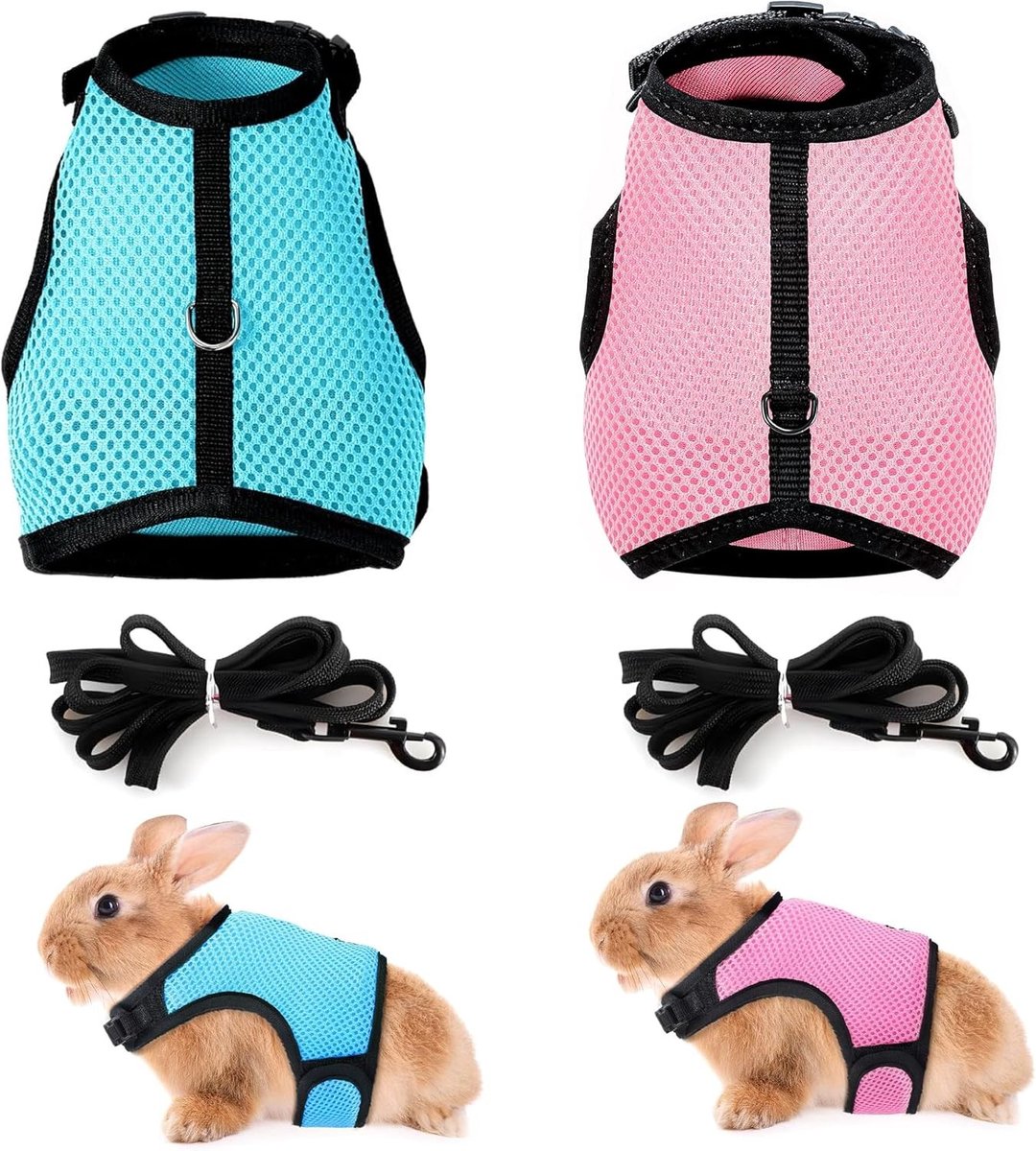 Set van 2 zachte hondenhalsbanden met riem voor kleine dieren - Dierenaccessoires in blauw en roze