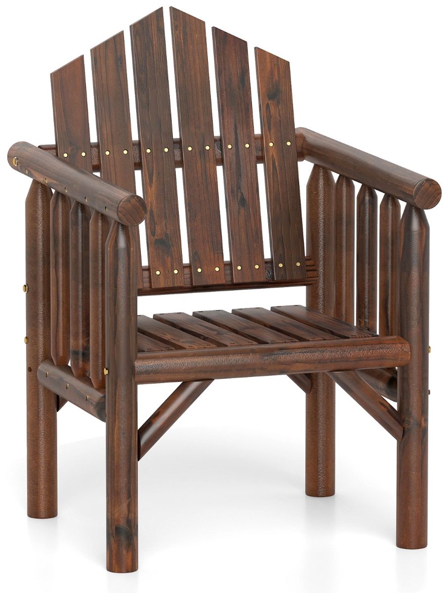 SureDeal® - Tuinstoel - Buiten Houten Armleuningstoel - Armleuningen - Hoge Hellende Rugleuning - 66x62,5x98 cm - Bruin