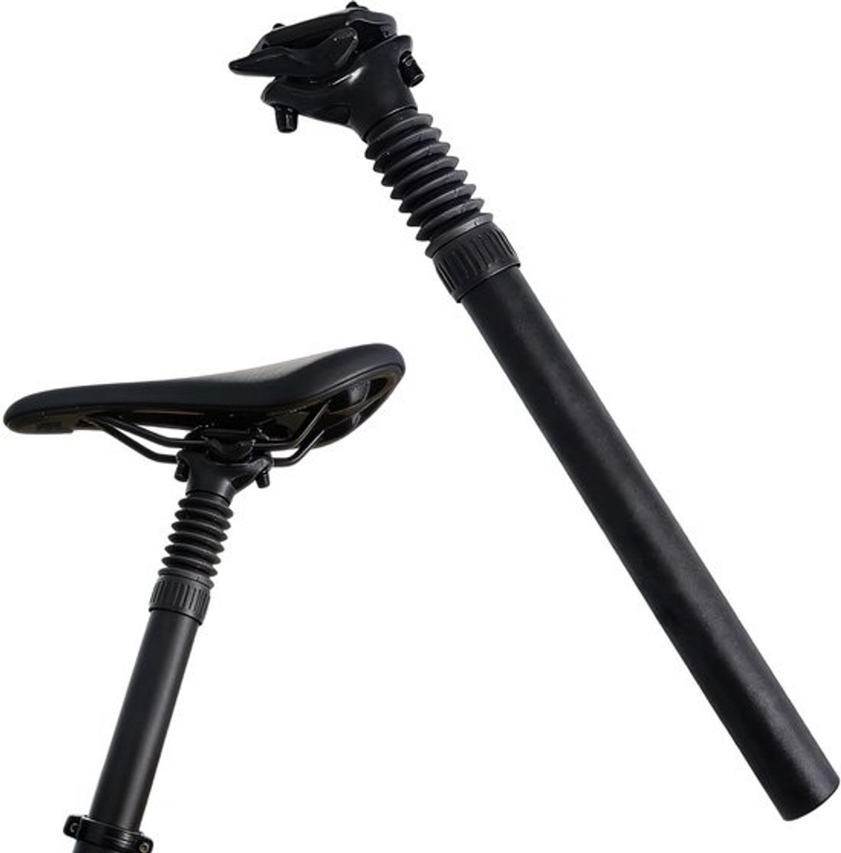 Verende Zadelpen - Fietsveerzadelpen Aluminium - Comfortabel Fietsen - Individueel Instelbare Damping - 272 mm x 350 mm - Zwart