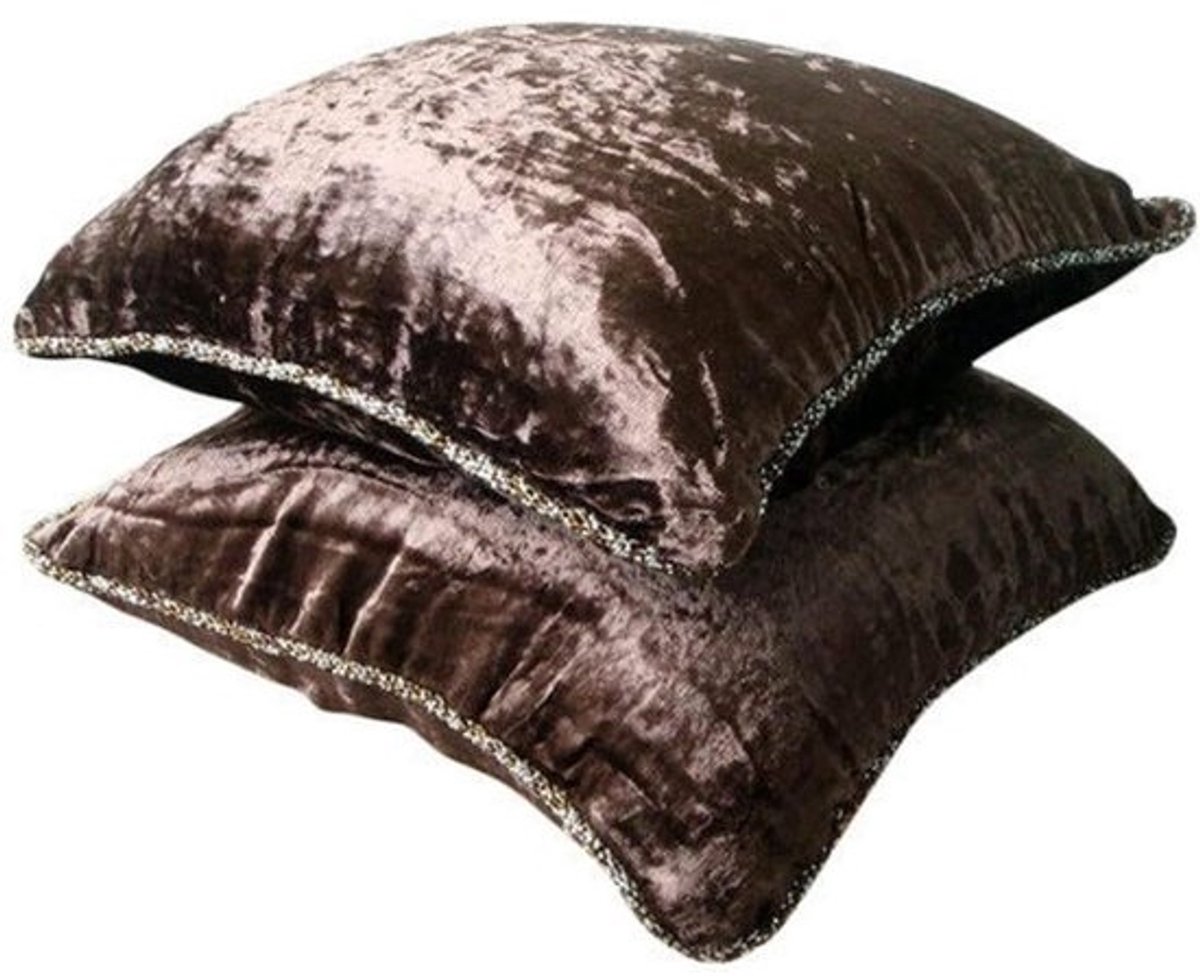 Decoratieve Kussenhoes - Sierkussenhoes Fluweel - Woonkamer Decoratie - 100% Handgemaakt - 55 x 55 cm - Donker Bruin