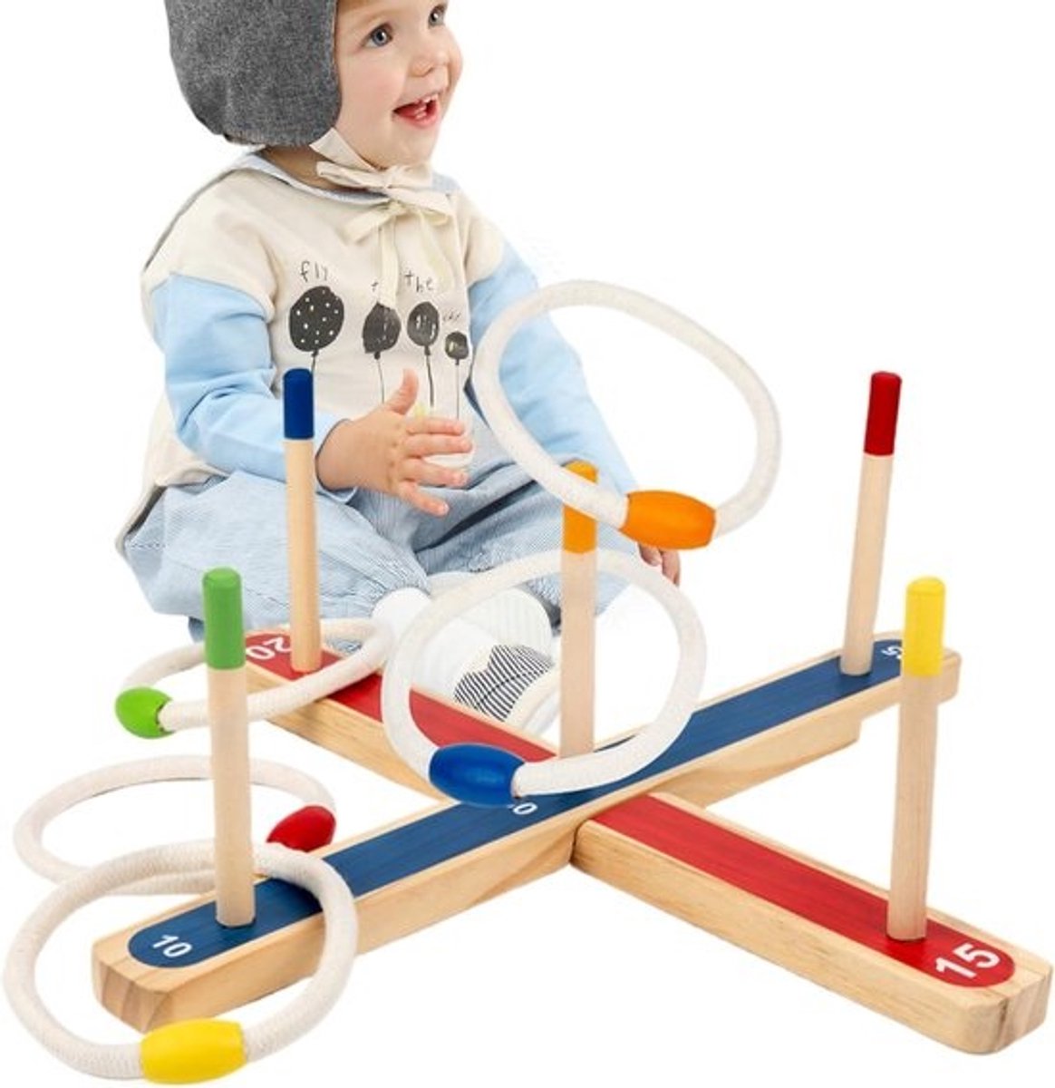 Werphoepel Spel - Ring Toss - Buitenspelen Kinderen - Houten Materiaal - 41 cm - Multicolor