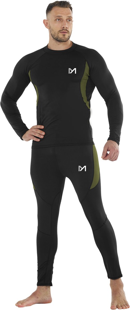 MEETYOO Thermo Ondergoed Heren – Naadloze Thermoset – Thermoshirt & Thermobroek – Warm en Stretch – Wintersport – Zwart – S