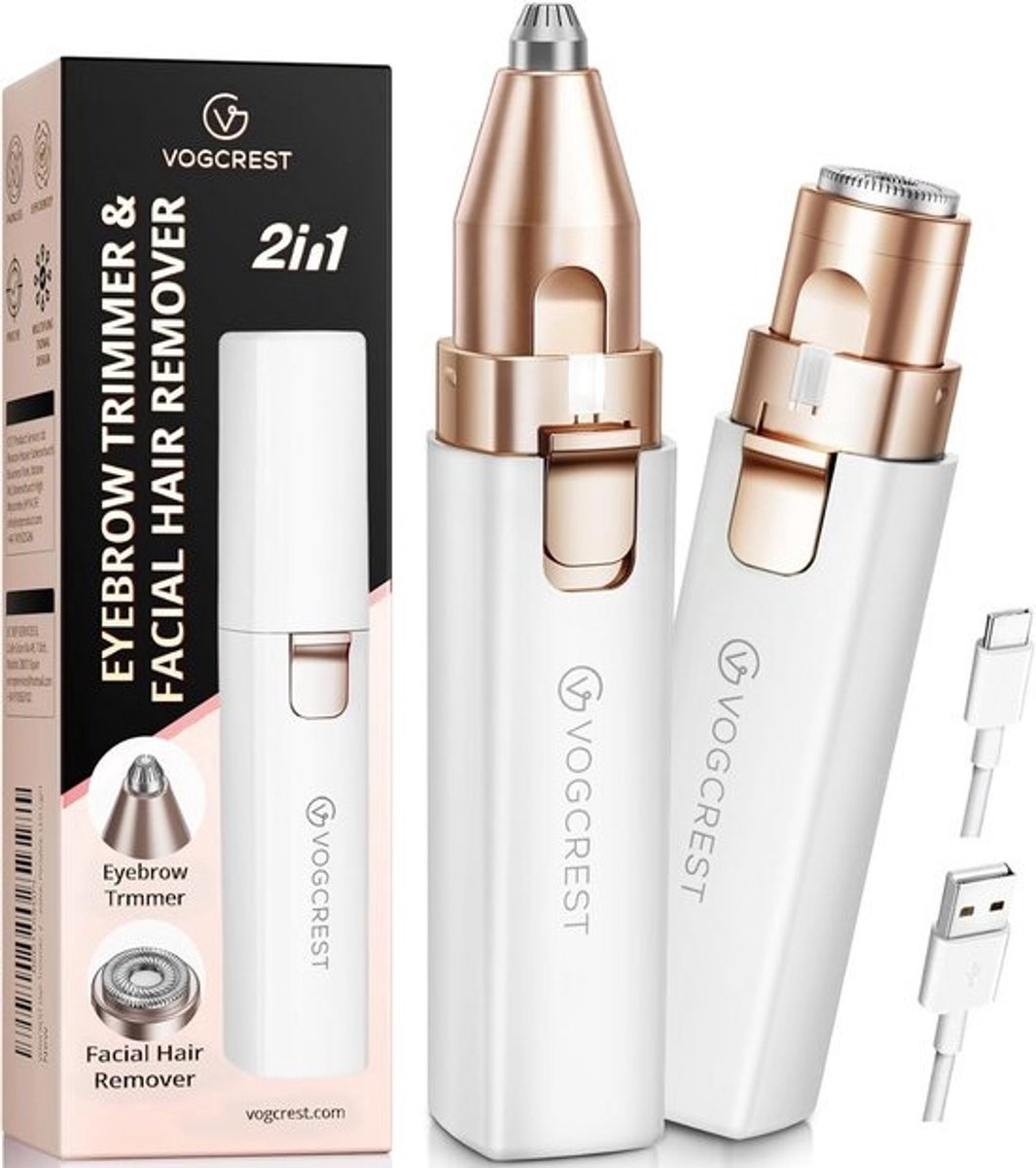 Oplaadbare Wenkbrauwtrimmer en Gezichtshaarverwijderaar voor Vrouwen met LED-verlichting – 2 in 1 Haarverwijderaar