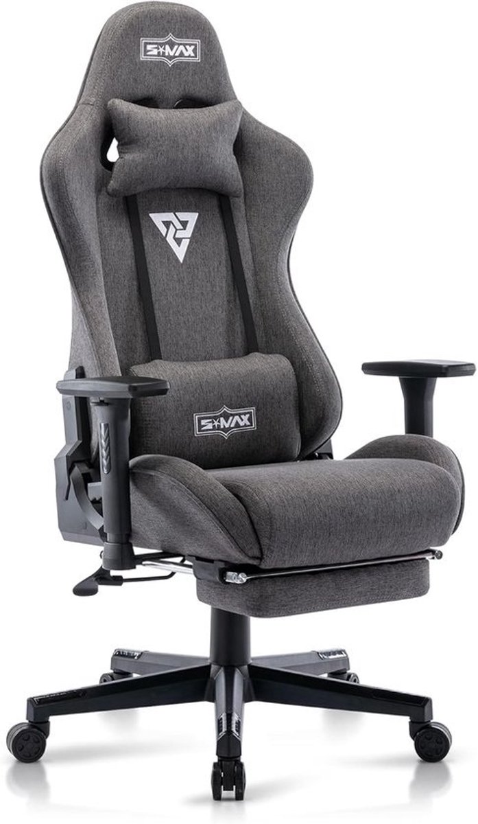 Ergonomische Gamingstoel met Voetensteun - Grijze Gaming Stoel met Dikkere Zitting en 3D-armleuningen