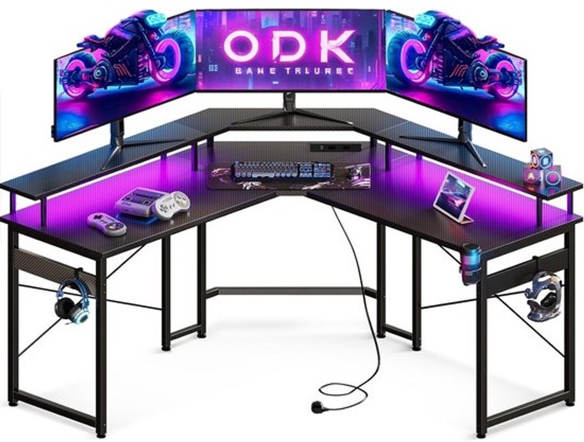 Gaming Bureau met LED Verlichting, Stopcontacten en USB Oplaadpoorten - Stevig En Ergonomisch