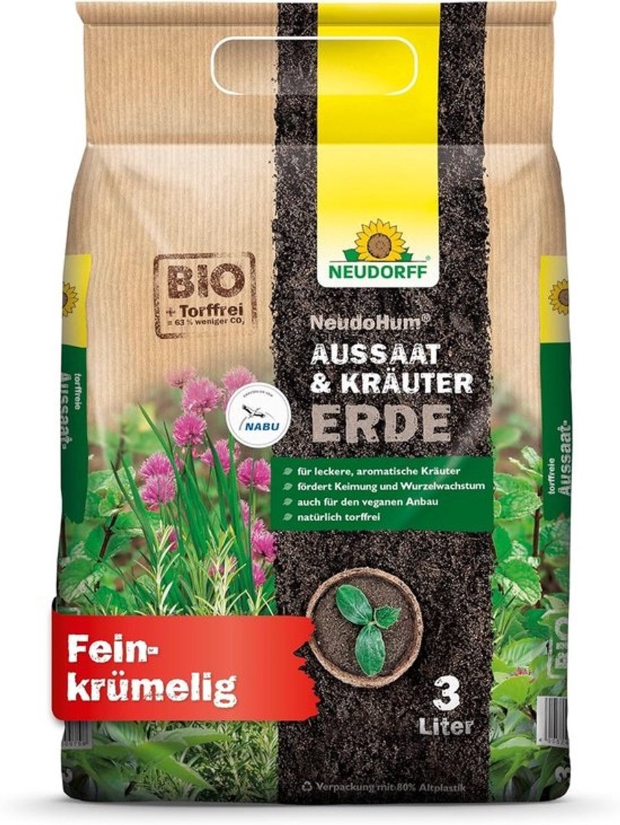 Biologische Zaai- en Kruidenaarde voor Kieming en Wortelgroei, Turfvrij, 3 Liter