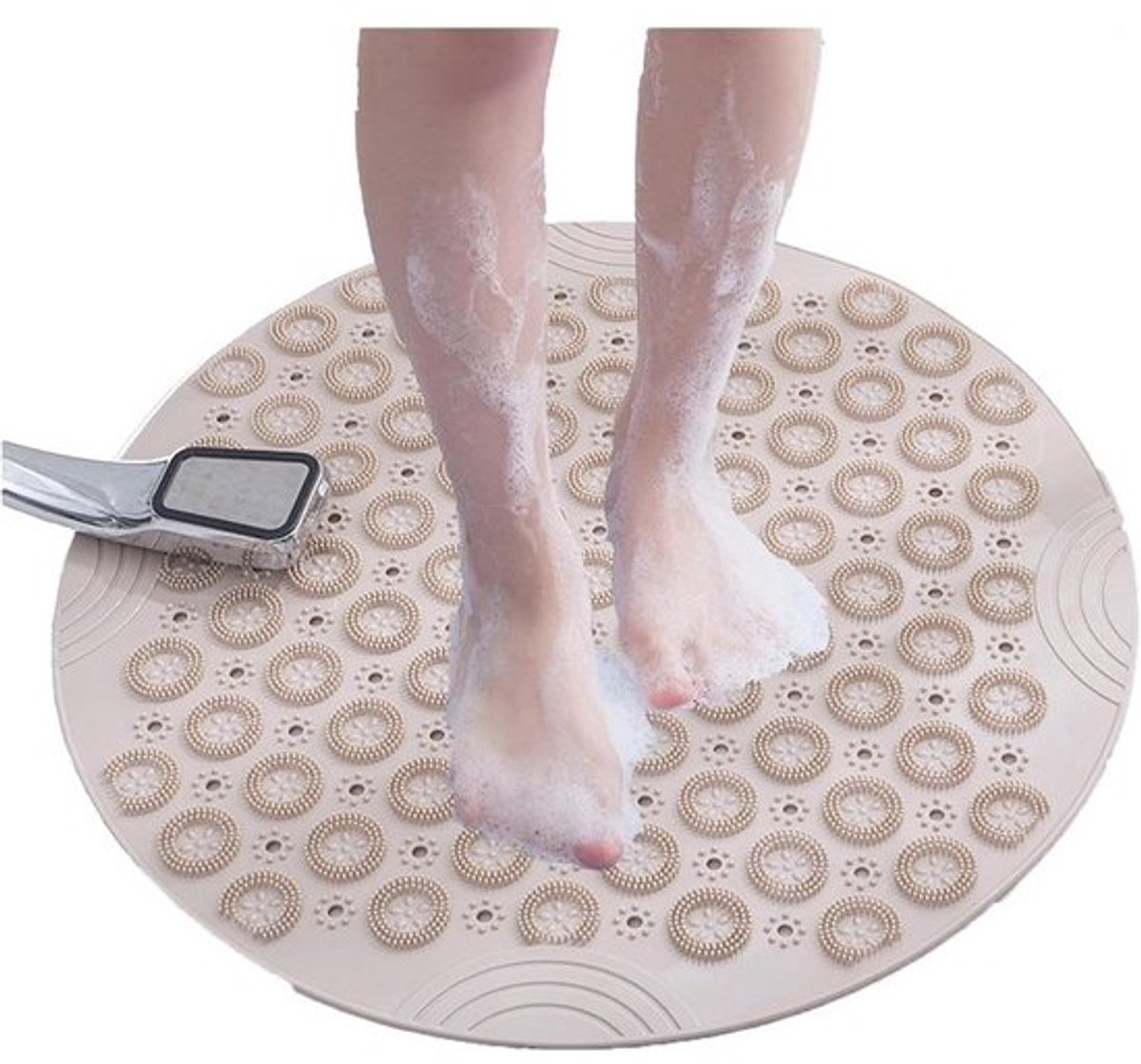 Douchemat Rond - Badmat Antislip - Veilig Douchen - Met Massage Bubbles - 55 x 55 cm - Bruin