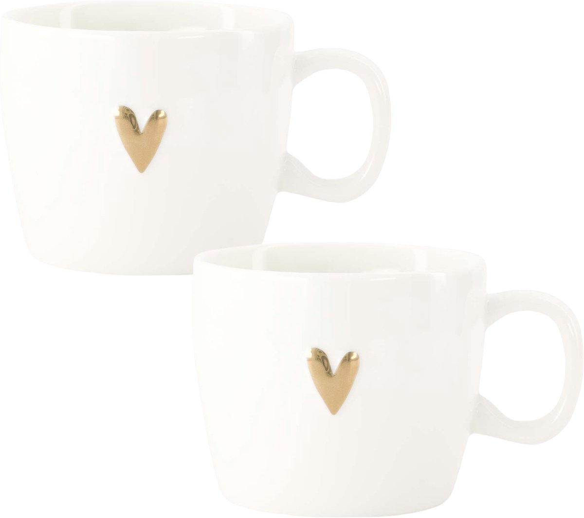 Zusss Set Van 2 Cappuccino Mokken Hartje - Keramieken Koffiemokken - Wit/Goud - 350Ml Keramiek Wit / Goud
