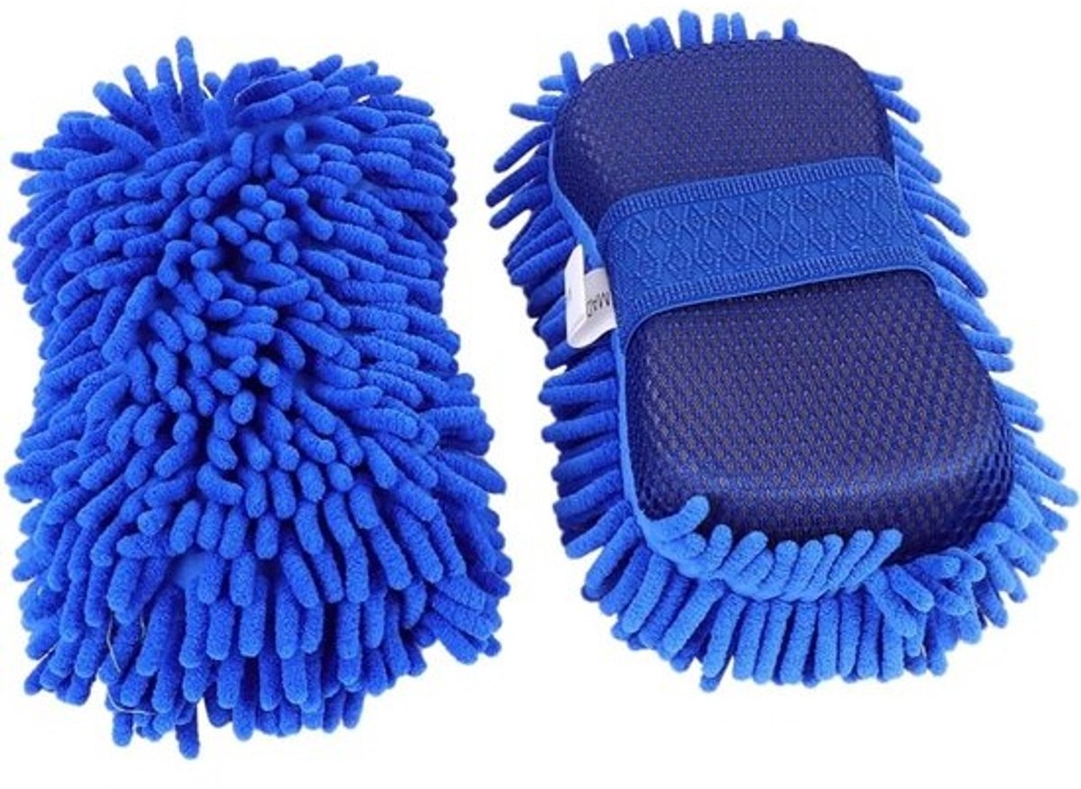 Autowashandschoenen Set - Microvezel Reiniging - Auto Poetsen - Dubbelzijdig Gebruik - 25 x 14 cm - Blauw