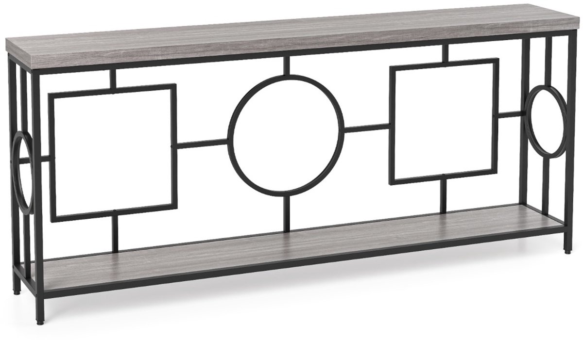 SureDeal® - Consoletafel - Niveaus Smal - Lange Sofatafel - Stevig Metalen Rustieke - Opbergplank - 180x30x80 cm - Grijs