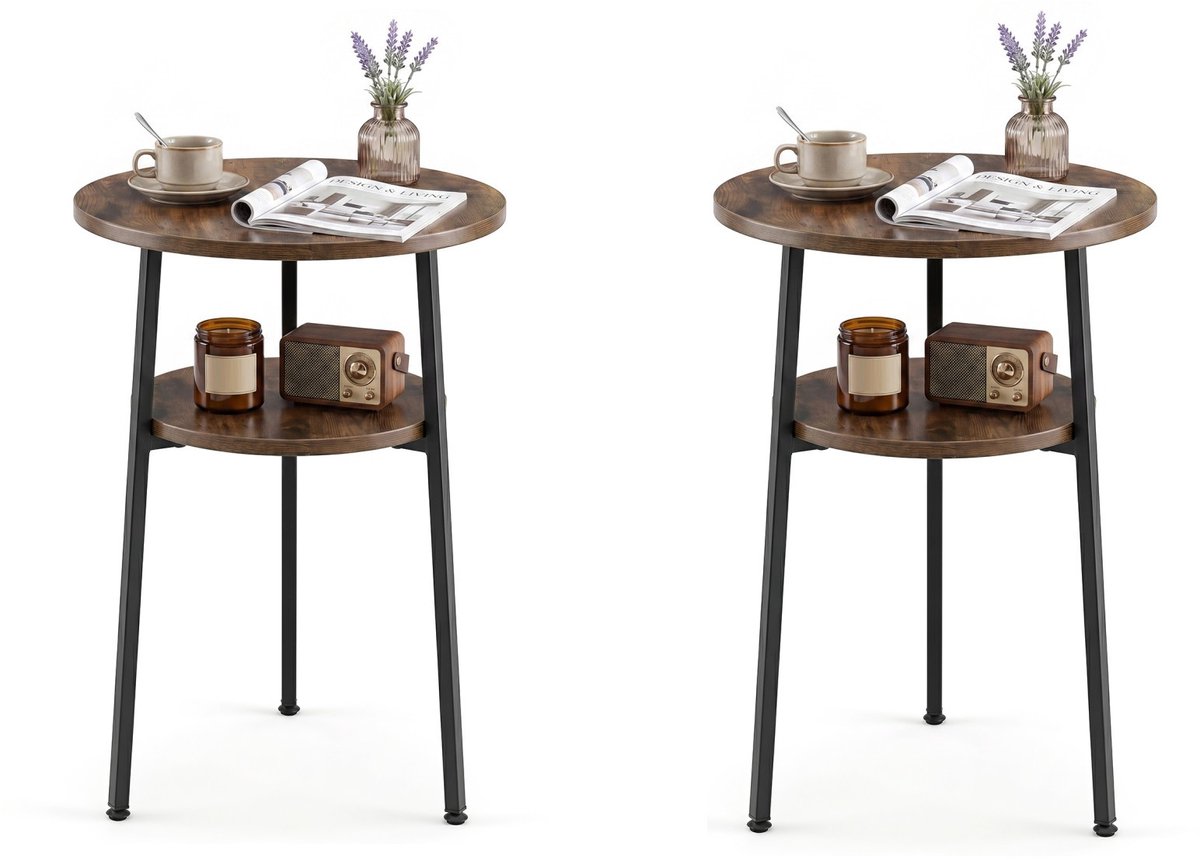 SureDeal® - Salontafel - Stucks Ronde Bijzettafel - Niveaus Woonkamertafel - Stalen Kleine - 39x39x57 cm - Bruin