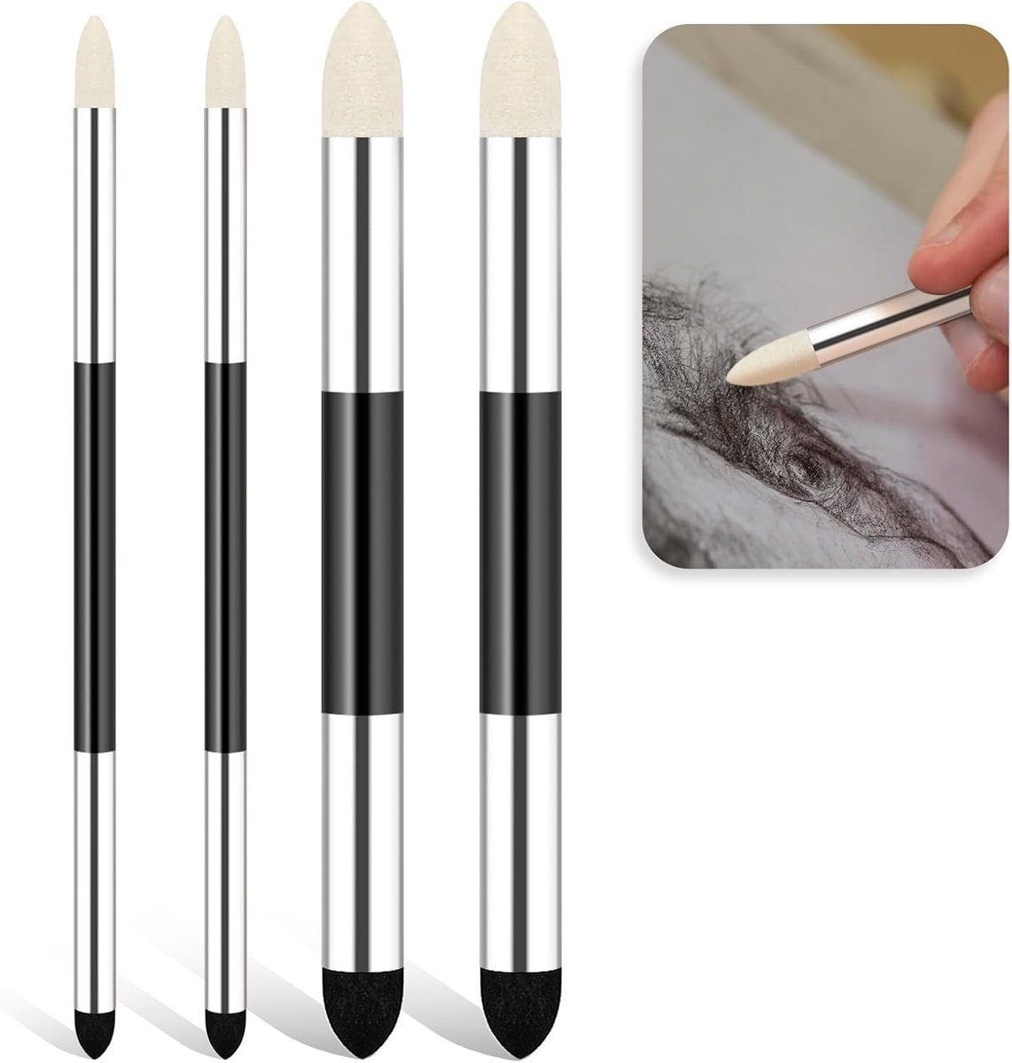 4 Stuks Herbruikbare Blending Sponzen met Dubbele Punt voor Tekeningen en Schilderen - Perfect voor Pastel, Aquarel en Mengtechnieken