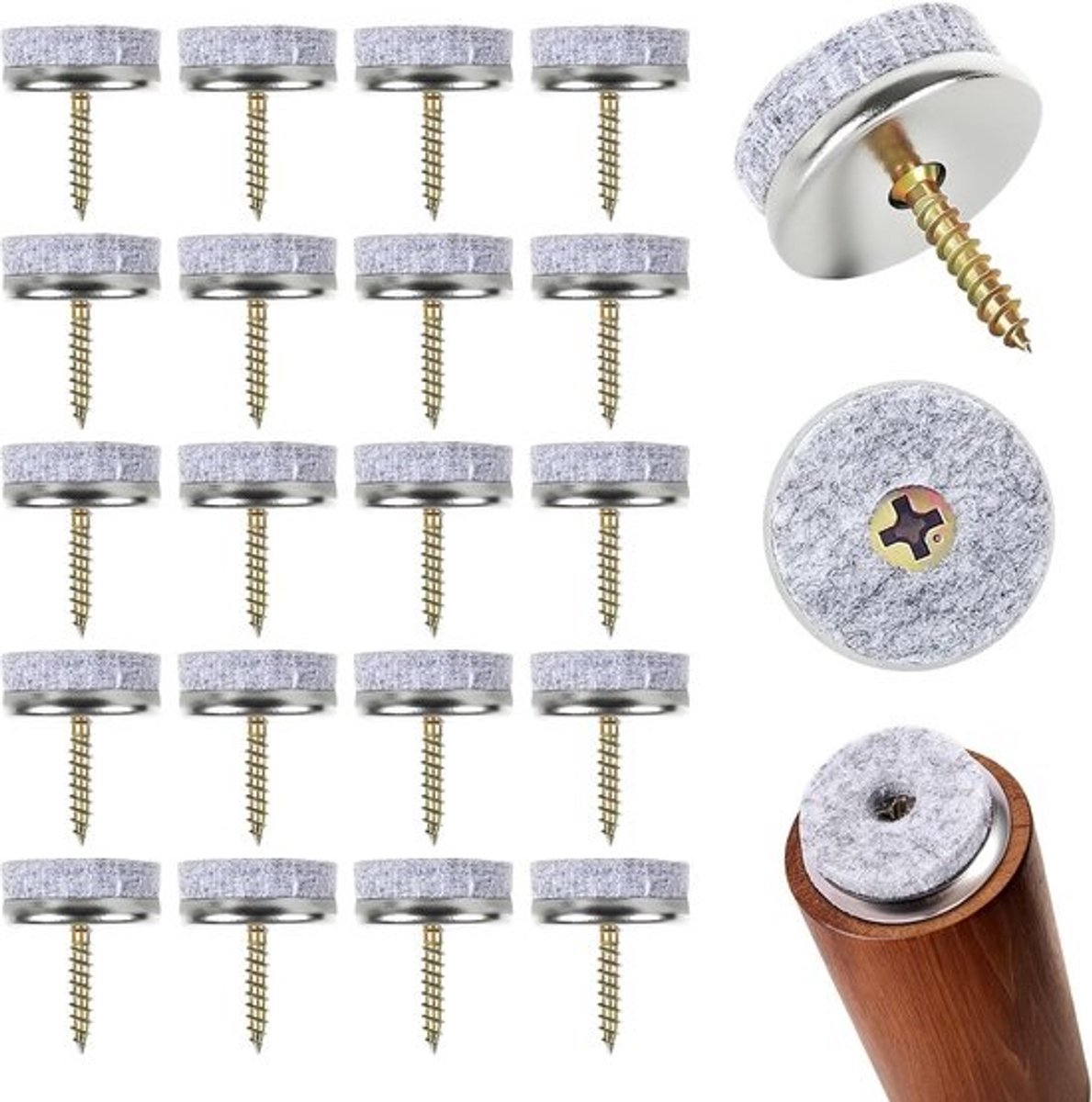 Viltglijders Schroeven - Meubelglijders Rond - Vloerbescherming Meubels - Stevig Duurzaam Vilt - Ø20 mm 50 Stuks