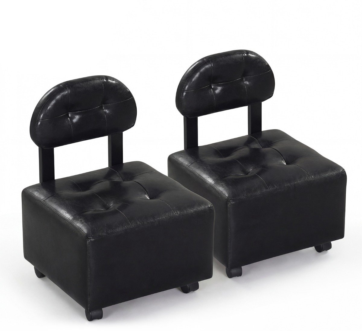 SureDeal® - Poef - Lage Rolkrukken Ergonomische - Gestoffeerde Rugleuning Zitting - Zwenkwielen Mobiele Draaikruk - 40x40x55 cm - Zwart