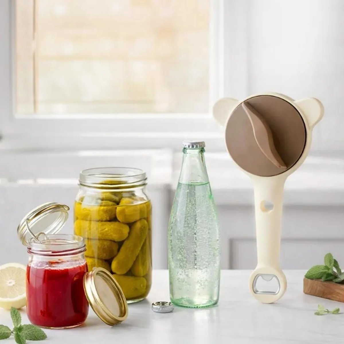 4-in-1 verstelbare blikopener (2,5-9 cm) – Blikopener Geschikt voor hendel – Geschikt voor potten, flessen en schroefdoppen. Ideaal Geschikt voor ouderen en mensen Geschikt voor gewrichtsproblemen. Grijs.