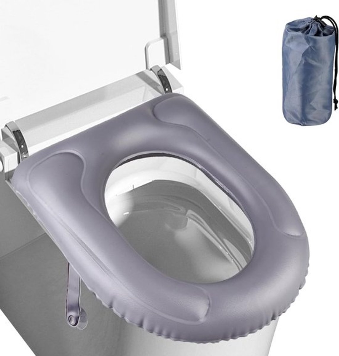 Opblaasbaar Toiletkussen - Zitverhoger WC - Comfort Verhoging - In Hoogte Verstelbaar - 42x37x9 cm - Grijs