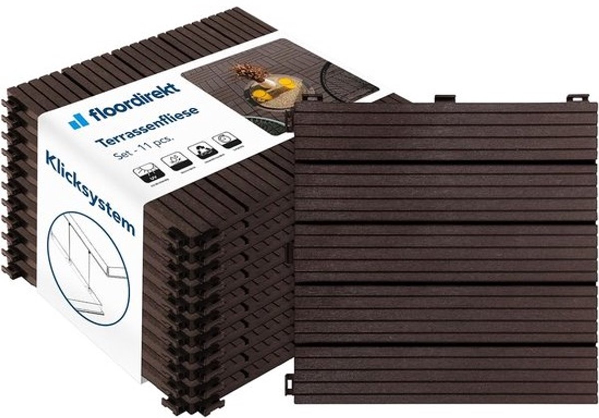 Terrastegels - Kliktegels - Buitenruimte - Snelle waterafvoer - 1 m² 30x30cm - Bruin