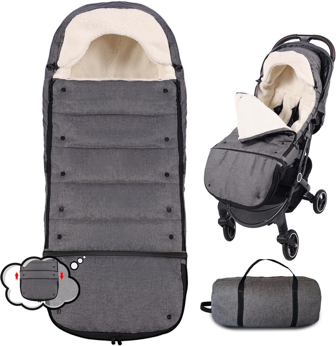 Extra grote voetenzak voor kinderwagens, winter voetenzak met uitbreidbare lengte, ergonomisch ontwerp voor optimale warmte en comfort voor baby's