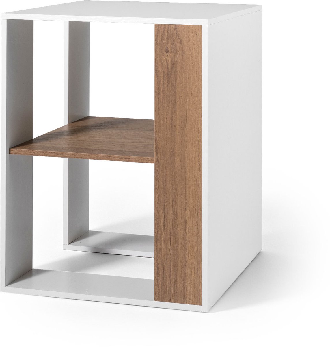 SureDeal® - Bijzettafel - Houten Vierkante Nachttafel - Niveaus Salontafel - Opbergruimte Moderne Salontafel - 45x45x60 cm - Natuur & Wit