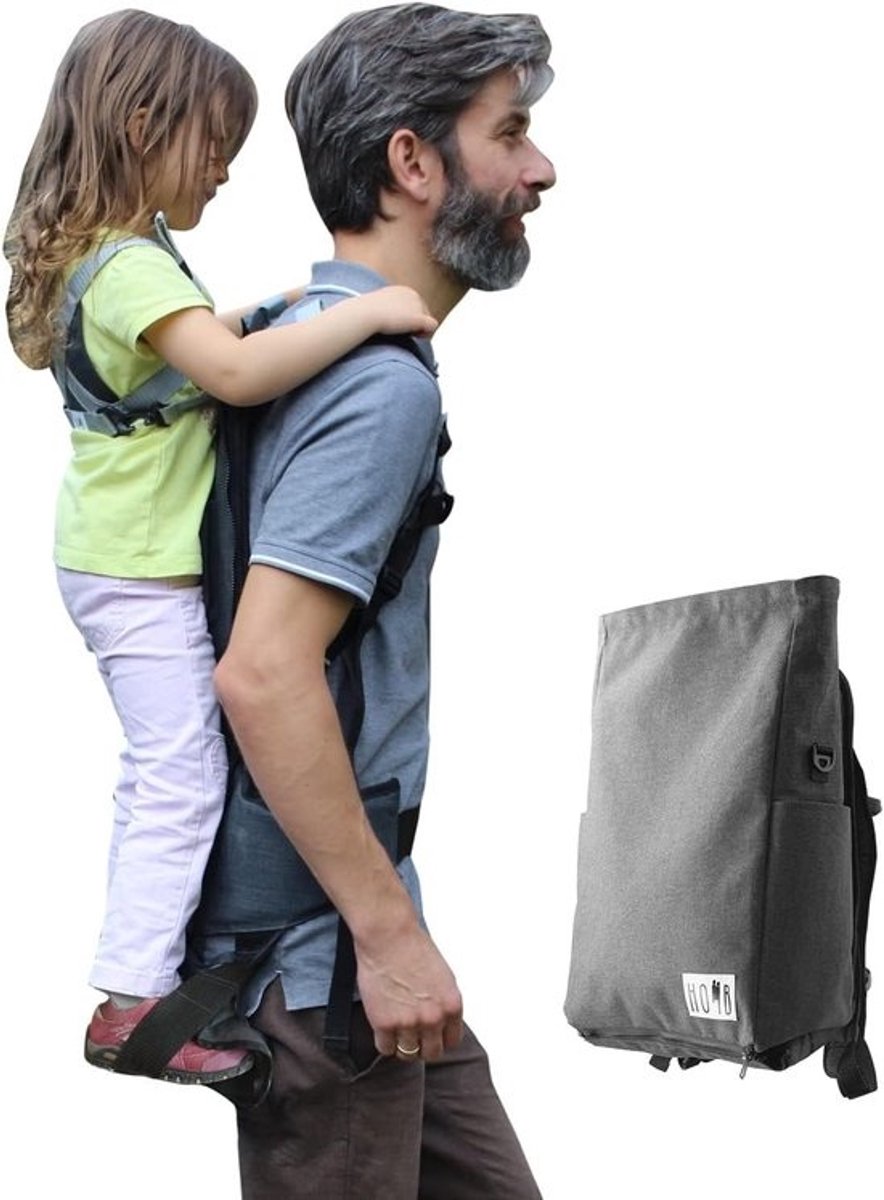 Ouderrugzak met rugdrager - Kinderdrager rugzak - Actief met kinderen - Lichtste zachte rugzak - Tot 25 kg - Lichtgrijs
