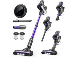 Paarse Snoerloze Steelstofzuiger 40 x 34 x 18 cm, 265 W, 26 kPa, 2 Zuigstanden, 5-Laags HEPA Filtersysteem, LED Vloerborstel, 45 min Gebruiksduur, Draadloze Stofzuiger voor Vloer, Tapijt en Auto
