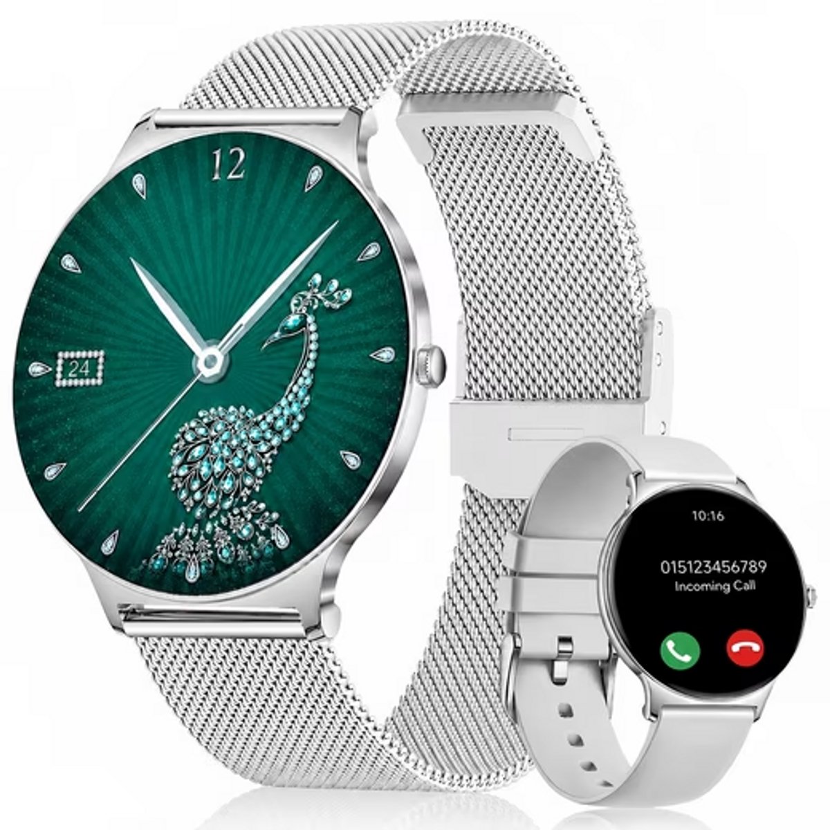 FOSMET Smartwatch Dames - Ultradun - 1,56" AMOLED Display - 20 Dagen Batterijduur - IP68 + 5ATM Waterdicht - 150+ Sportmodi - Bluetooth Bellen - SpO2 - Hartslagmeter - Bloeddrukmeting - Slaapmonitor - Notificaties - iOS/Android - Cadeau voor Vrouwen