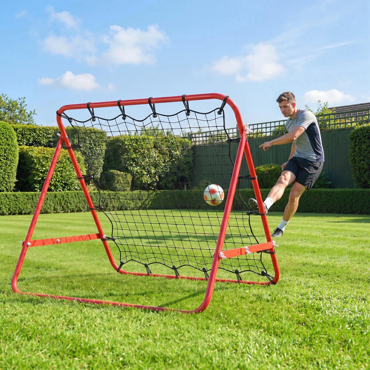 Metalen reboundnet met verstelbare hoek voor sporttraining 96x80x96 cm Rood