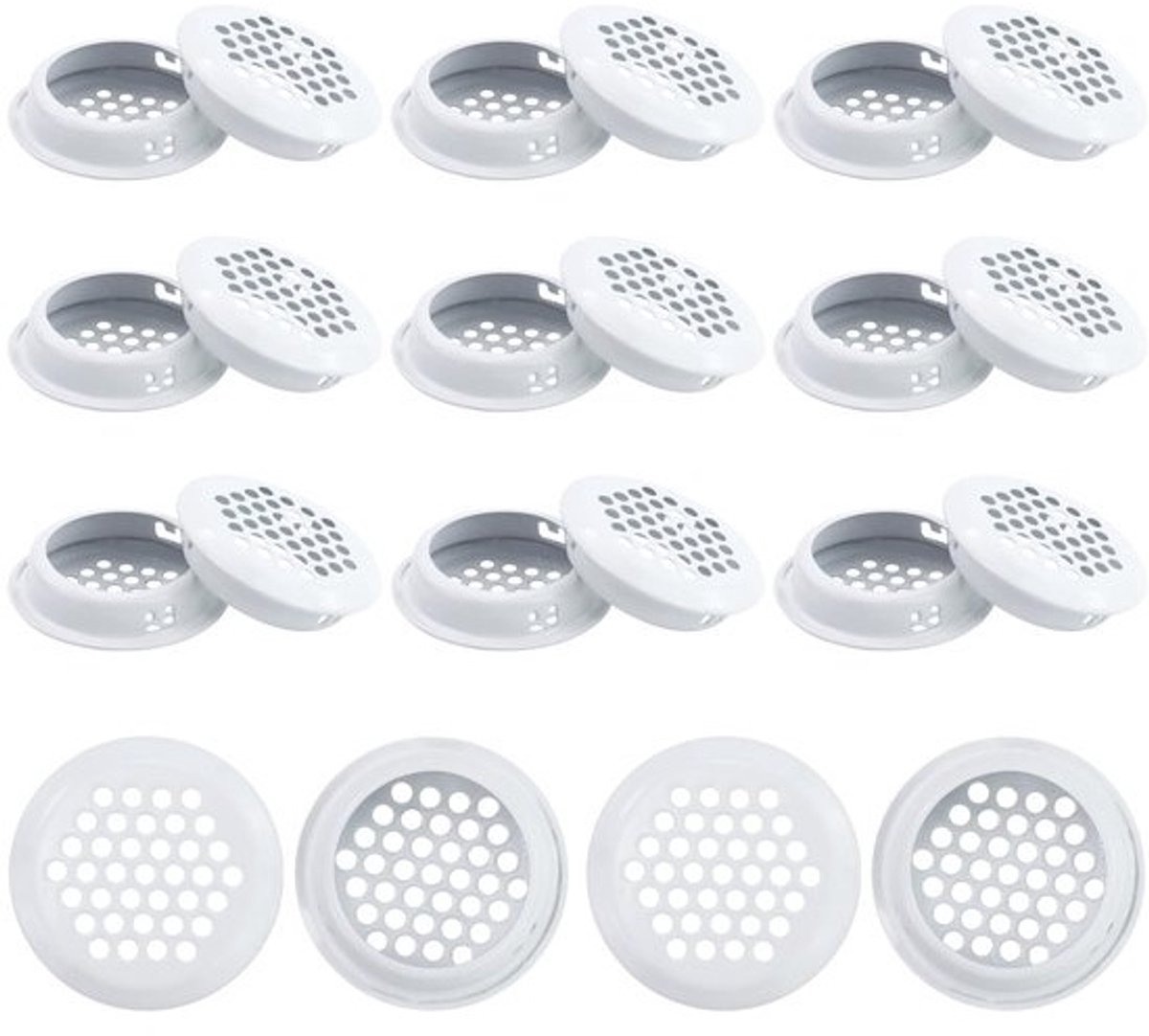 Dailygoods - 22 Stuks Ventilatierooster Rond - Wit Roestvrij Staal voor Ventilatie