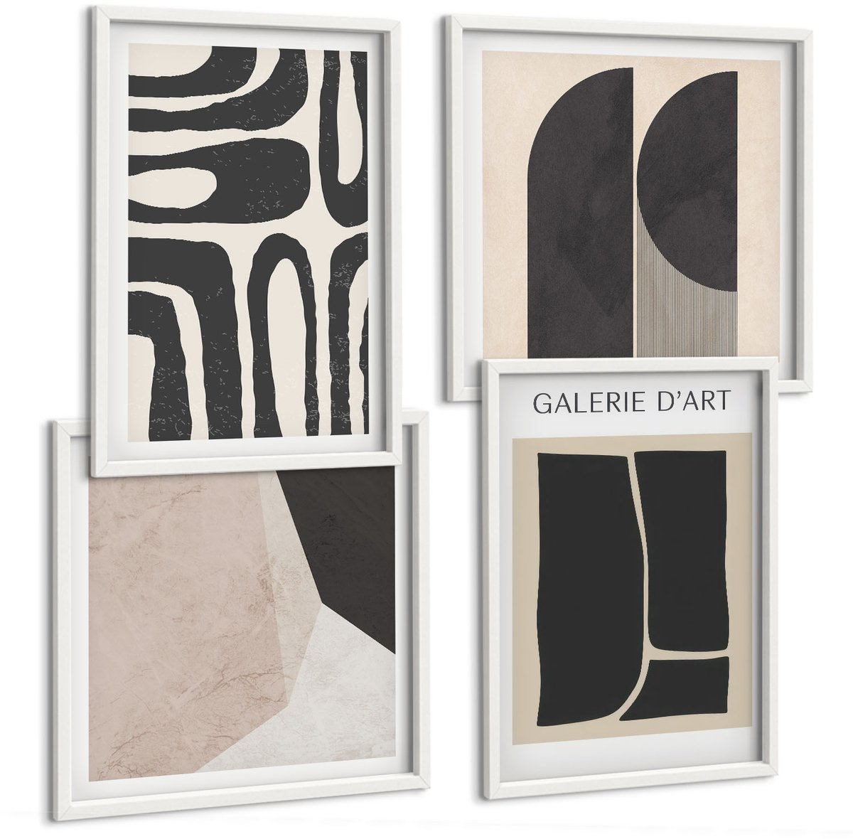 Wallfluent 4-Delige Schilderij Set - Abstracte Vormen Minimalistische Posters - 40 x 40 En 40 x 60 - Wanddecoratie - Moderne Interieurdecoratie - Woonkamer Decoratie