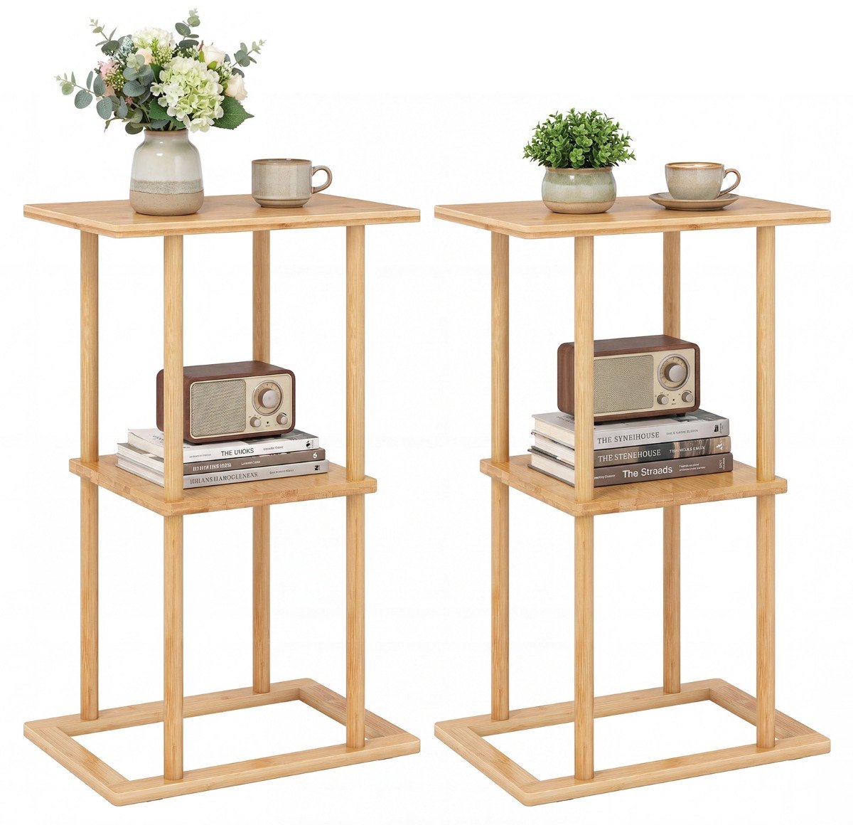SureDeal® - Nachtkastje - 2-delige Nachtkastjesset Smal - Open Planken - 40x28x65 cm - Naturel
