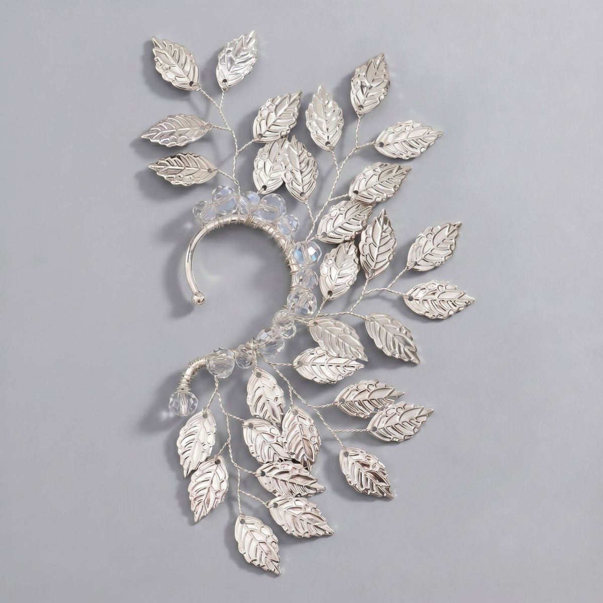 Elfen Oor Cuff, Handgemaakte Bloem Blad Oorversiering, Zonder piercing oorhaak voor bruiloft en fotoshoot，Zilveren oorbelhaakjes met bosfee-motief