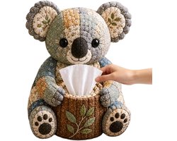 DIY-set - DIY patchworkpakket - 3D-stofkunst - Gelaagd Gewatteerd Naaiornament - Knutselhobby - Woondecoratie - Handgemaakt - Patchwork-zakdoekendoos - Zakdoekjesdoos in de vorm van een dier - Inclusief accessoires - 12x20CM - Koala - Grijs