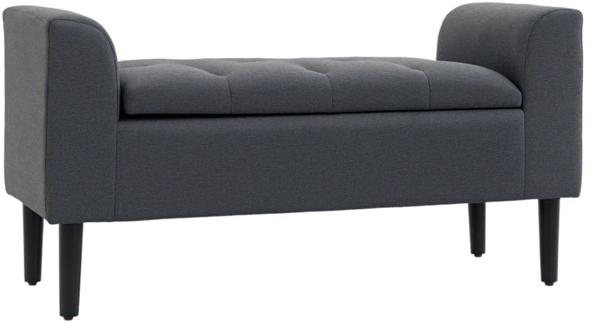 Bankje - Met Opbergruimte - Gestoffeerde Bank Met Linnenlook - Houten Poten - Bedbank - Draagvermogen Tot 130 kg - Voor Woonkamer, Slaapkamer En Hal - 116 x 44 x 58 cm - Donkergrijs