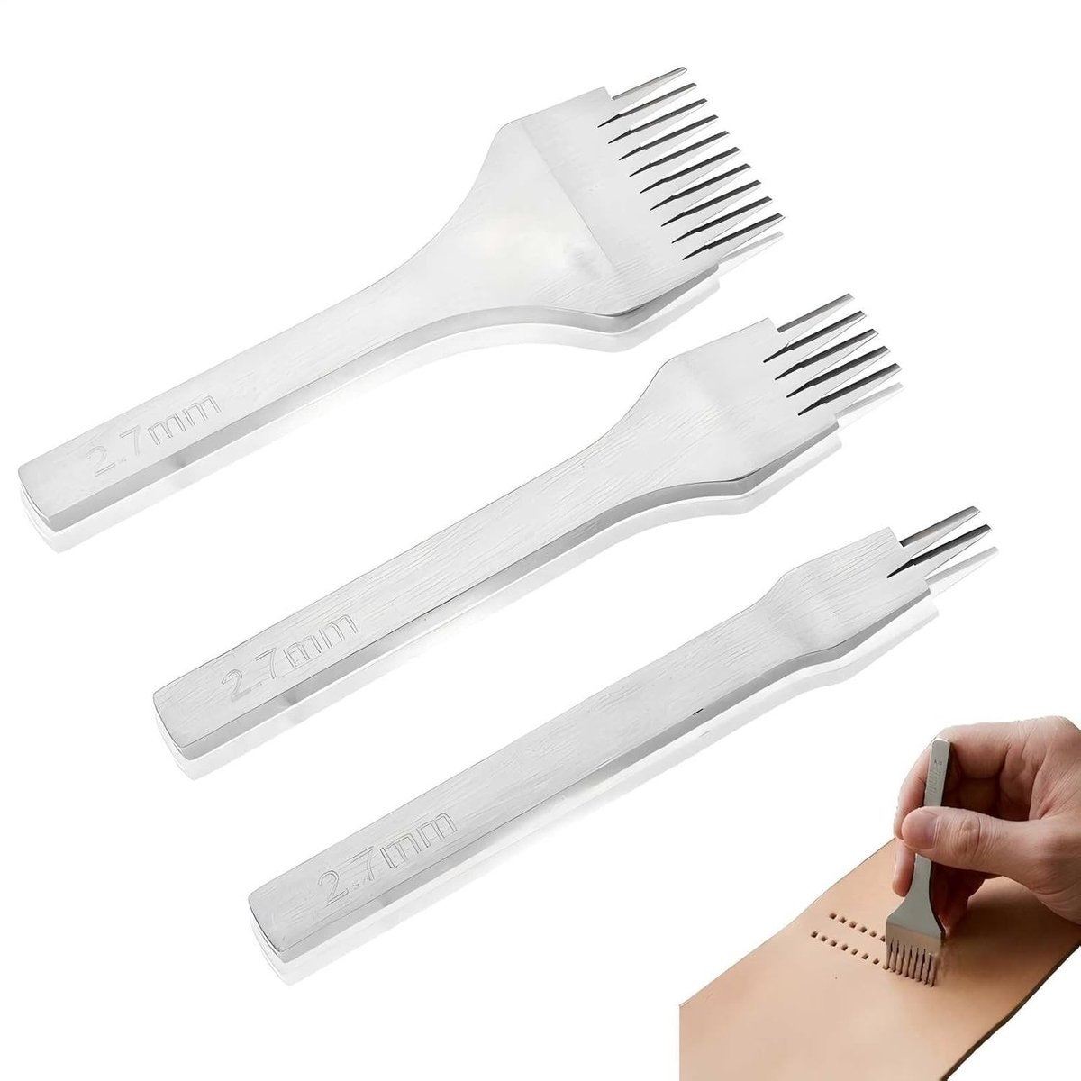 Leren perforator set voor handwerk, inclusief snijgereedschap en lederen naald, afstand 2.7mm, ideaal voor leren ambachten en naaiprojecten