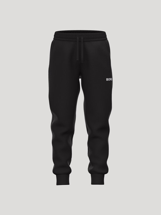Zwarte joggingbroek voor jongens met Björn Borg logo op de linker broekspijp en een trekkoord.