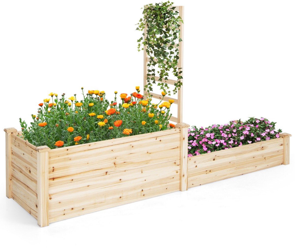 SureDeal® - Tuinier - Plantenbak - Houten Latwerk - Open Bodem Trapsvormige - Klimplanten Bloempot - Klimplant - 223x64x134 cm - Naturel