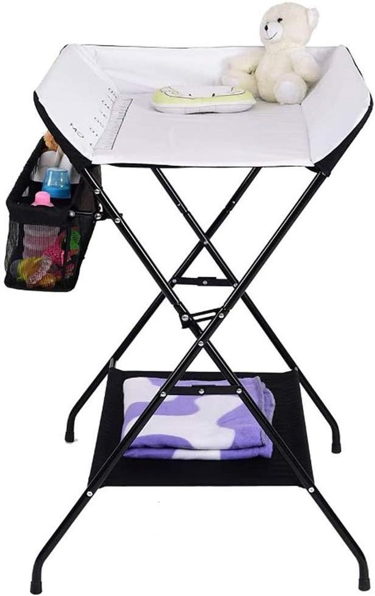 Opvouwbare Luiertafel - Baby Commode - Baby Verzorging - In Hoogte Verstelbaar - 555 cm Breed - Zwart Wit