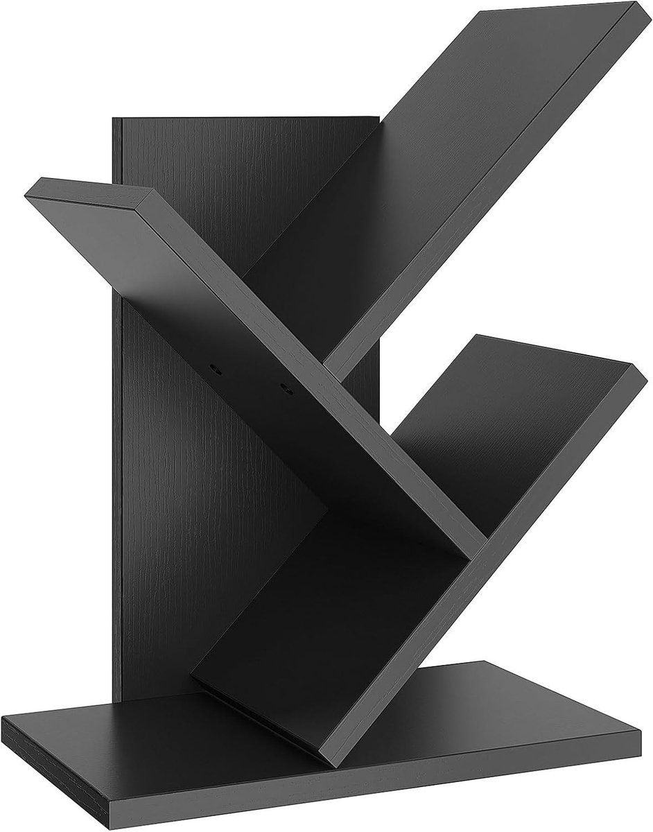 Moderne houten boekenplank met 2 lagen, bureau-organizer voor boeken, films en cd's, smalle display-shelf voor slaapkamer en thuiskantoor in zwart