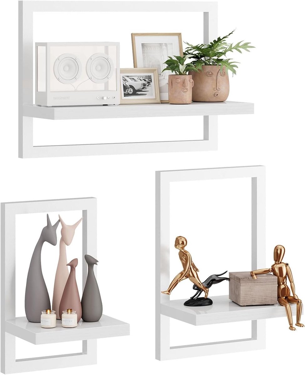 Set van 3 Zwevende Wandplanken, Hangende Opbergrekken voor Woonkamer, Kantoor en Slaapkamer, Ideaal voor Tentoonstellingen en Decoratie