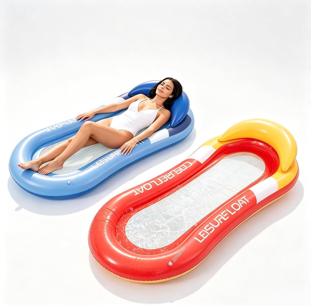 Opblaasbare Water Hammock Set van 2 Stuks met Net en Hoofdkussen voor Zwembad en Strand - Comfortabele Lounge Stoelen voor Volwassenen, Ideaal voor Ontspanning en Zomerplezier
