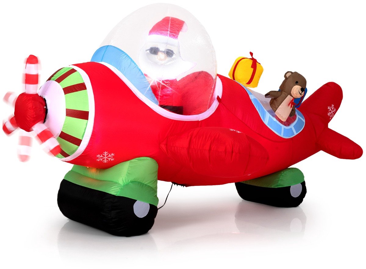 SureDeal® - Opblaasbare kerstfigur - Kerst opblaasbaar Vliegtuig - Cadeaudozen - Ingebouwde Led verlichting - 2,2x1,5x1,2 cm - Veelkleurig